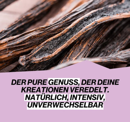 Bourbon Vanille ganze Schoten - Detaillierte Nahaufnahme aufgeschnittener Schoten mit frischem Vanillemark