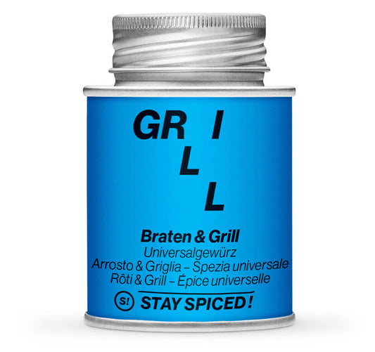 Braten & Grillgewürz Universal - Geschlossene blaue Gewürzdose von STAY SPICED