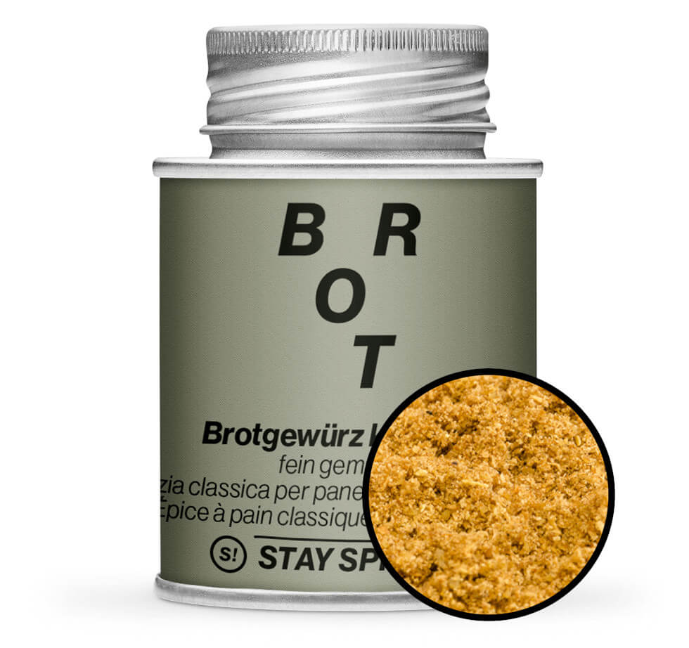Brotgewürz gemahlen - Graue Gewürzdose mit kleiner runder Gewürz-Vorschau von STAY SPICED! bei Chefkoch-Gewürze