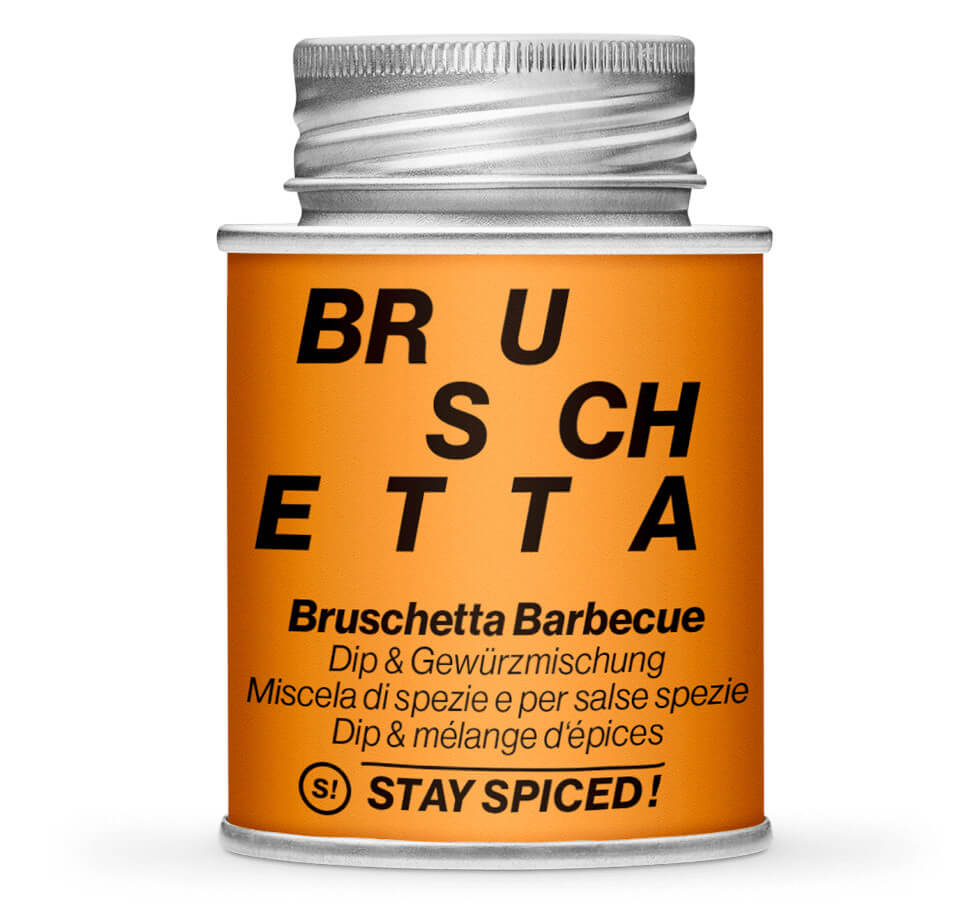 Bruschetta Barbecue Dip & Gewürzmischung - Geschlossene orange Gewürzdose von STAY SPICED