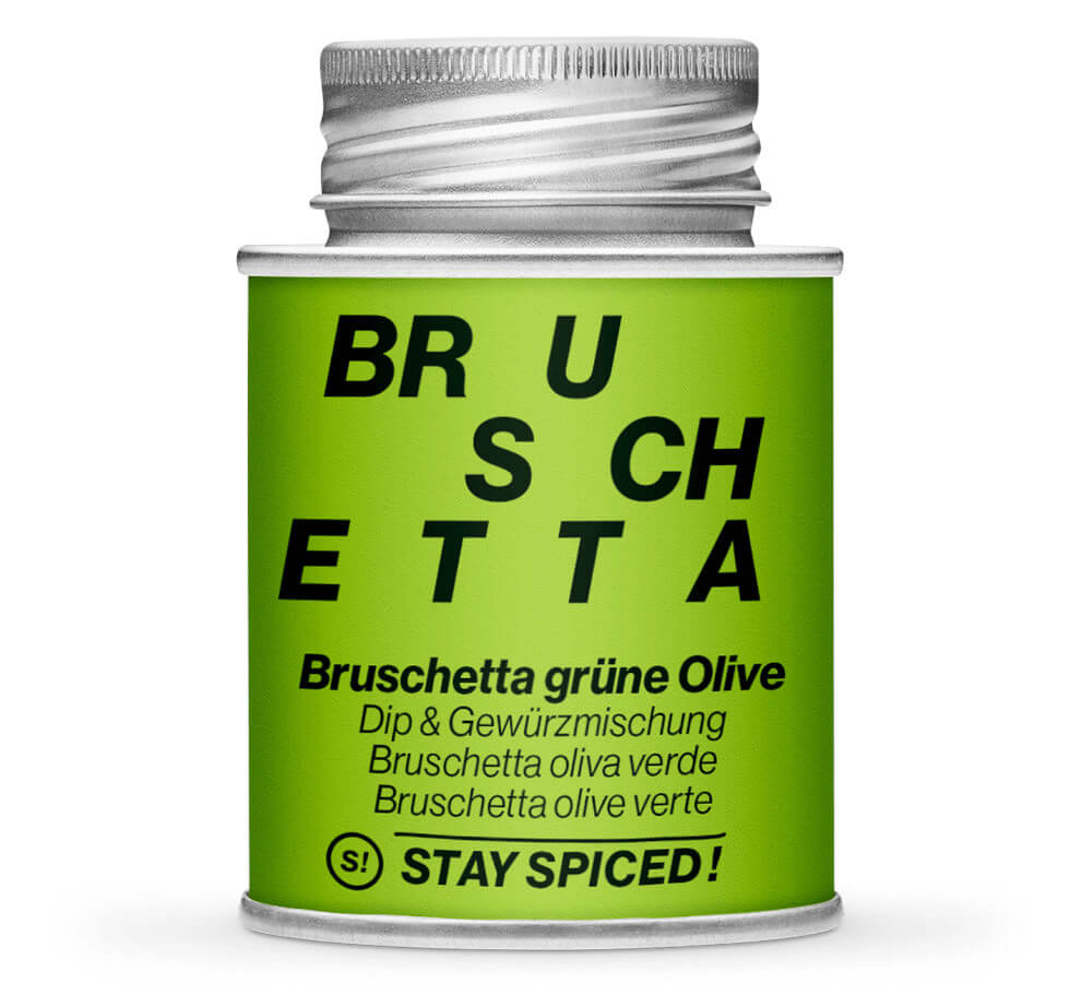Bruschetta grüne Olive - Geschlossene hellgrüne Gewürzdose von STAY SPICED!