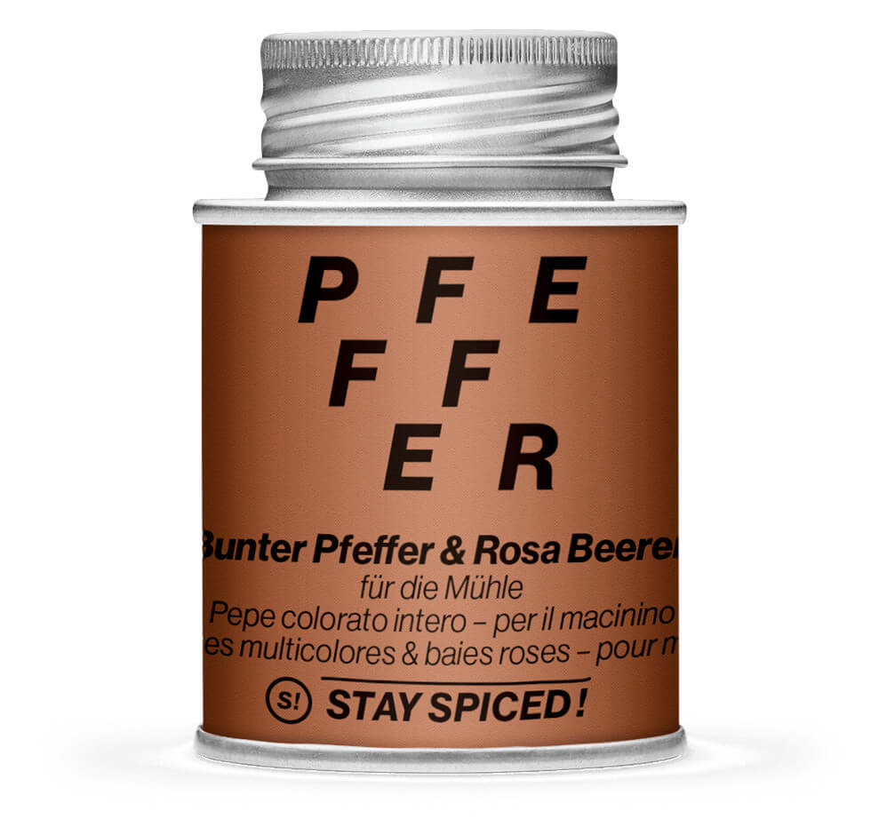Bunter Pfeffer ganz für die Mühle - Geschlossene Braun Gewürzdose von STAY SPICED!
