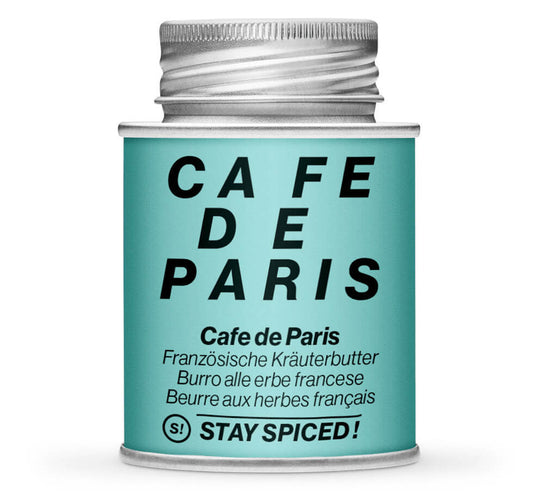 Cafe de Paris Kräuterbutter - Geschlossene hellblaue Gewürzdose von STAY SPICED!.