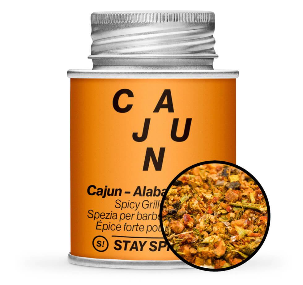 Cajun - Alabama Style - Grillgewürz - Orange Gewürzdose mit kleiner runder Gewürz-Vorschau von STAY SPICED ! bei Chefkoch-Gewürze