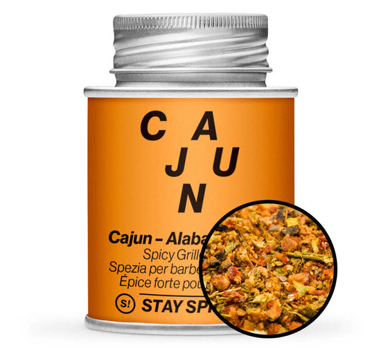 Cajun - Alabama Style - Grillgewürz - Orange Gewürzdose mit kleiner runder Gewürz-Vorschau von STAY SPICED ! bei Chefkoch-Gewürze