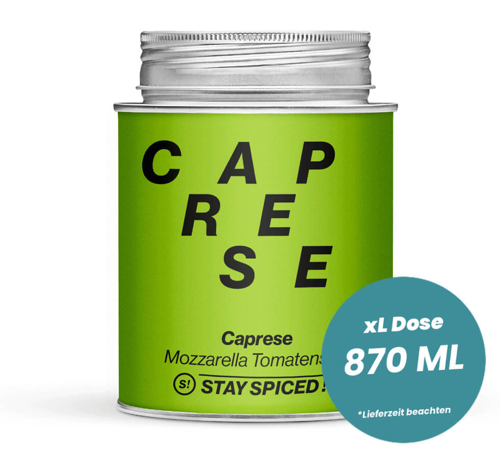 Caprese Mozzarella Tomatensalz in der grossen XL-Dose (870ml) von STAY SPICED!