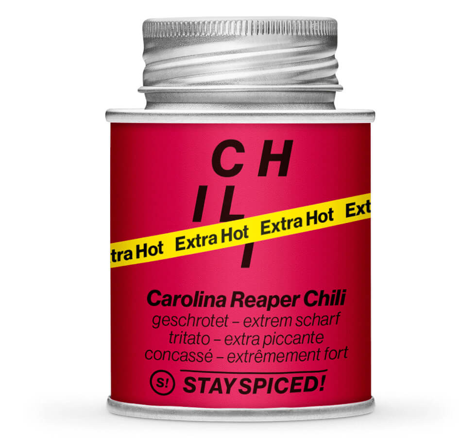 Carolina Reaper Chili geschrotet - Geschlossene Rot Gewürzdose von STAY SPICED