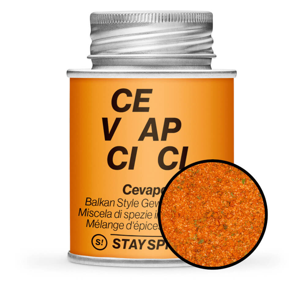 Cevapcici - Orange Gewürzdose mit kleiner runder Gewürz-Vorschau von STAY SPICED ! bei Chefkoch-Gewürze