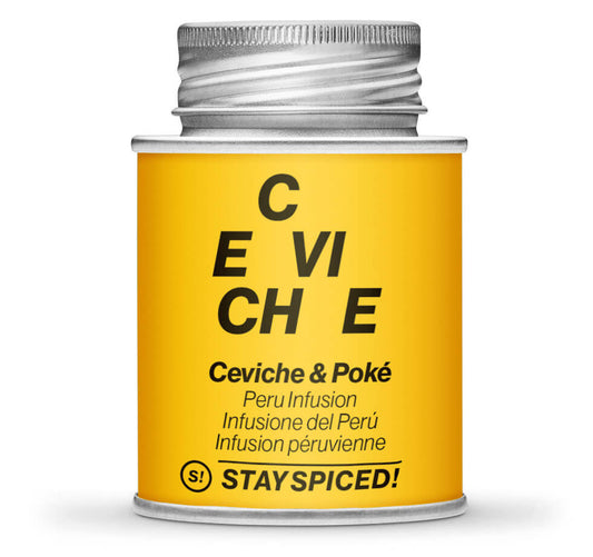Ceviche & Poké, Peru Infusion - Geschlossene gelbe Gewürzdose von STAY SPICED!