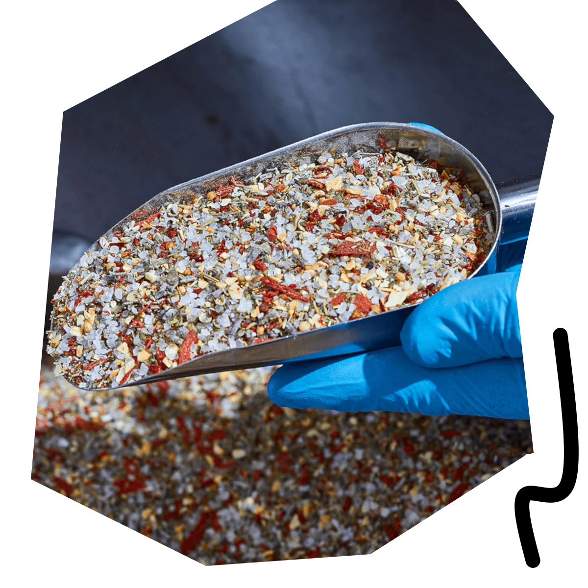 Eine Schaufel mit reiner, naturbelassener Premium-Gewürzmischung für höchste Qualität bei chefkoch-gewuerze.ch