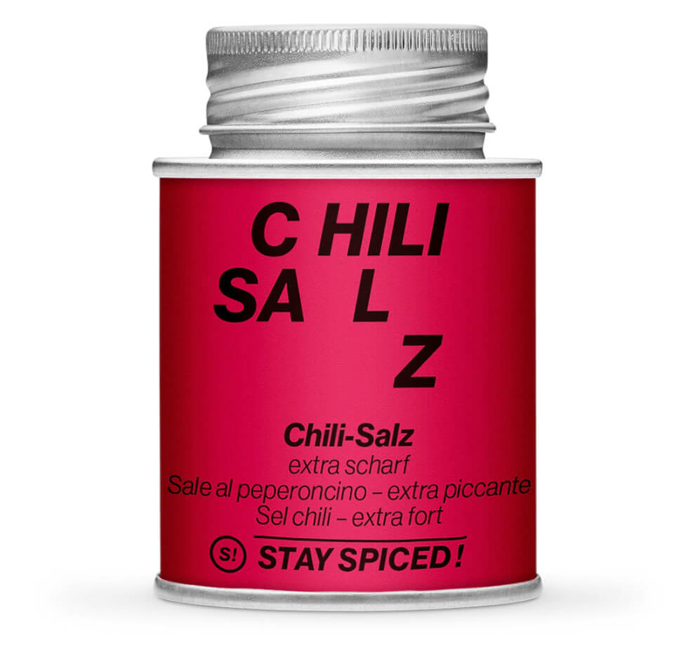Chili-Salz extra scharf - Geschlossene pinke Gewürzdose von STAY SPICED