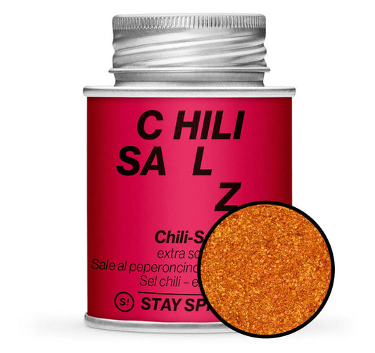 Chili-Salz extra scharf - Pinke Gewürzdose mit kleiner runder Gewürz-Vorschau von STAY SPICED ! bei Chefkoch-Gewürze