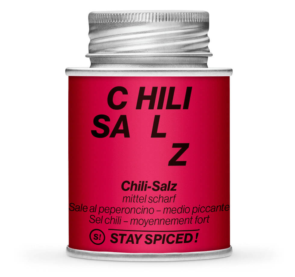 Chili-Salz mittel scharf - Geschlossene rote Gewürzdose von STAY SPICED