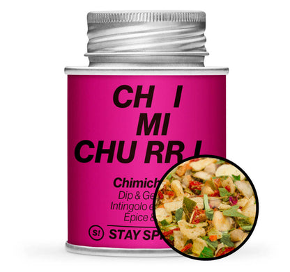 Chimichurri - original Blend Gewürzzubereitung - Pinke Gewürzdose mit kleiner runder Gewürz-Vorschau von STAY SPICED ! bei Chefkoch-Gewürze