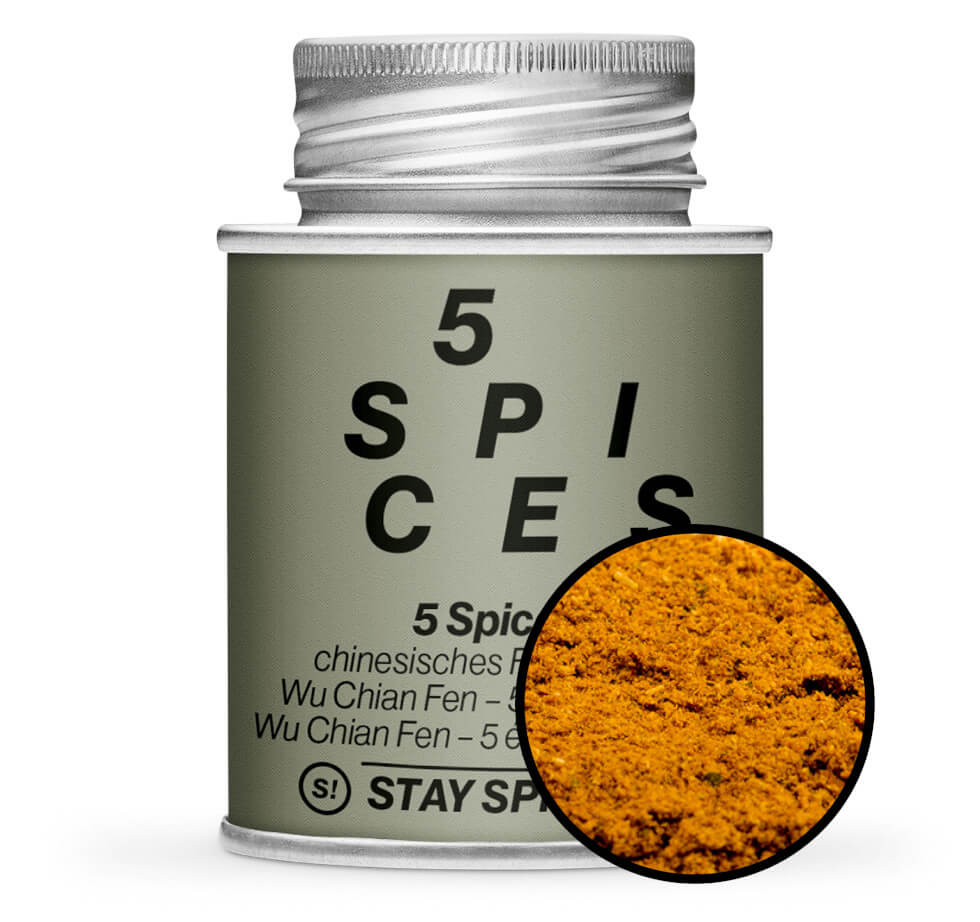 Chinesisches Fünferlei 5 Spices - Olivgrüne Gewürzdose mit kleiner runder Gewürz-Vorschau von STAY SPICED! bei Chefkoch-Gewürze