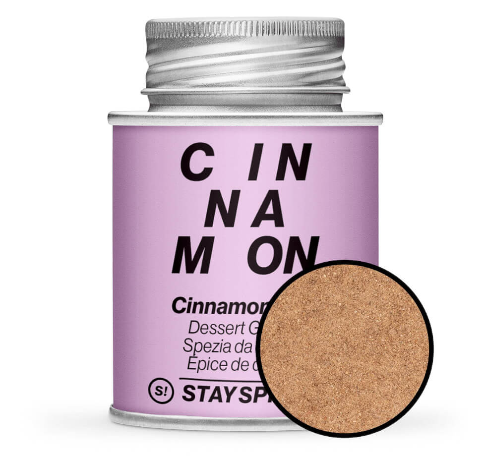 Cinnamon Date Dessert Gewürz - Pinke Gewürzdose mit kleiner runder Gewürz-Vorschau von STAY SPICED! bei Chefkoch-Gewürze