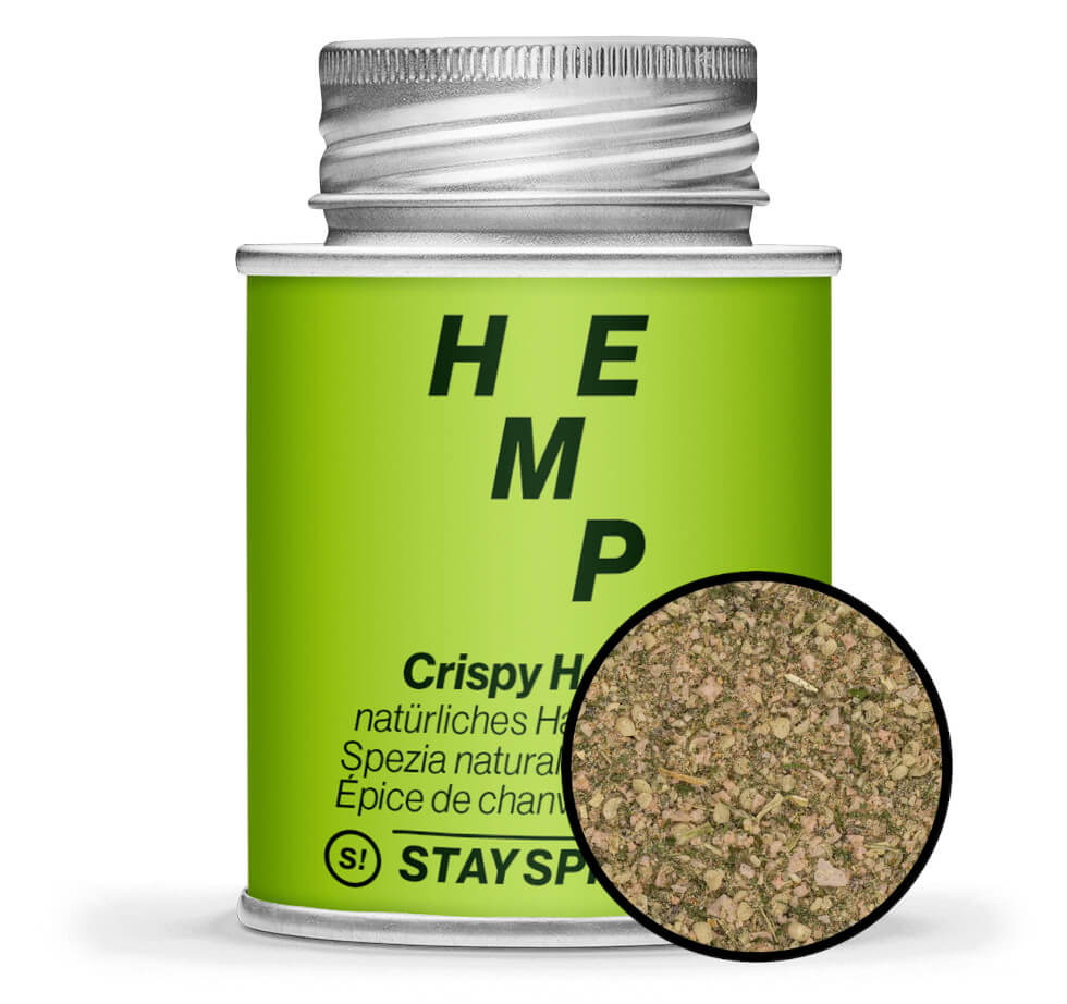Crispy Hemp, natürliches Hanfgewürz - Hellgrüne Gewürzdose mit kleiner runder Gewürz-Vorschau von STAY SPICED! bei Chefkoch-Gewürze