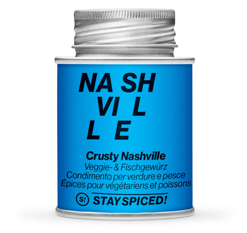 Crusty Nashville Veggie & Fischgewürz - Geschlossene blaue Gewürzdose von STAY SPICED
