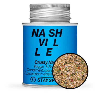 Crusty Nashville Veggie & Fischgewürz - Blaue Gewürzdose mit kleiner runder Gewürz-Vorschau von STAY SPICED ! bei Chefkoch-Gewürze