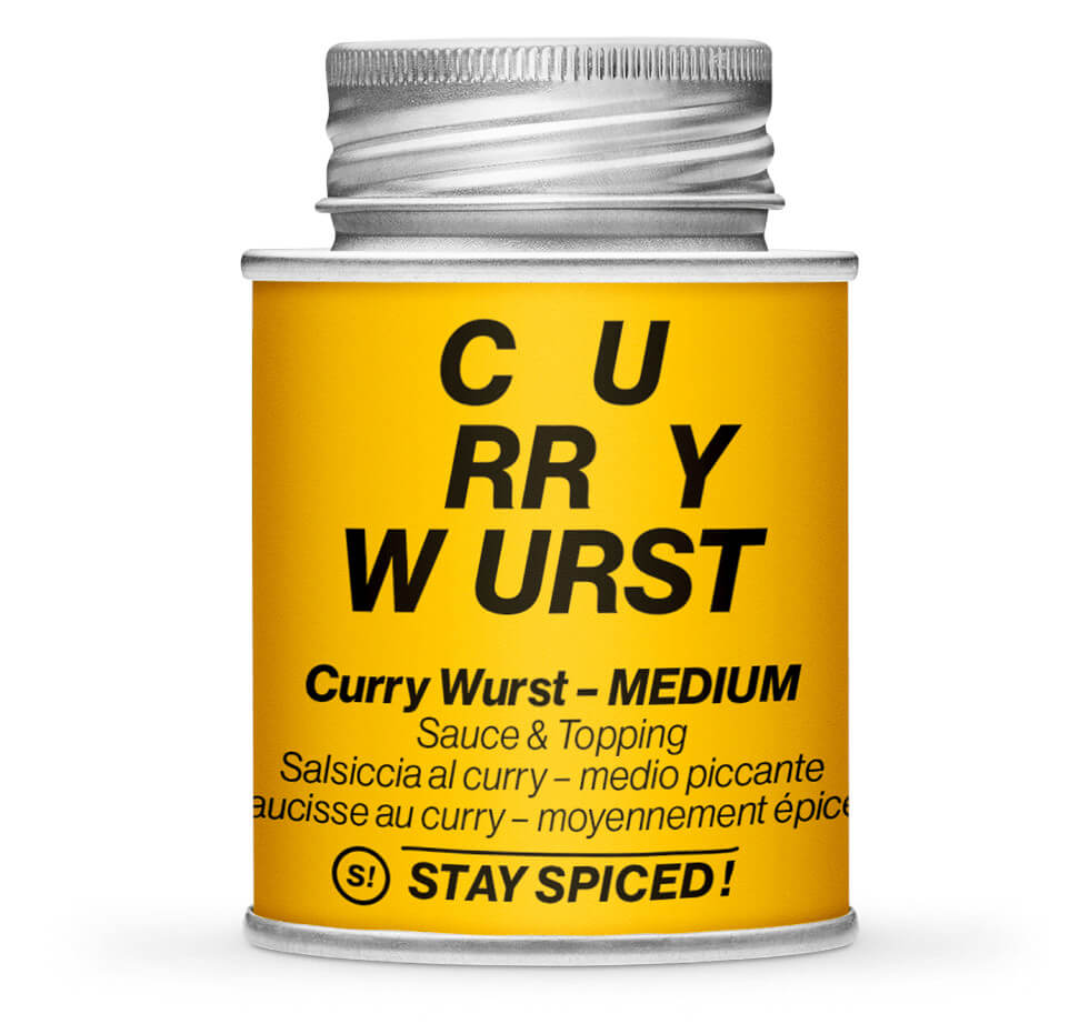Curry Wurst Gewürzmischung mittel-scharf - Geschlossene Gelb Gewürzdose von STAY SPICED !