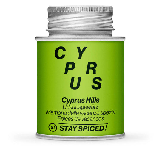 Cyprus Hills Urlaubsgewürz - Geschlossene hellgrüne Gewürzdose von STAY SPICED