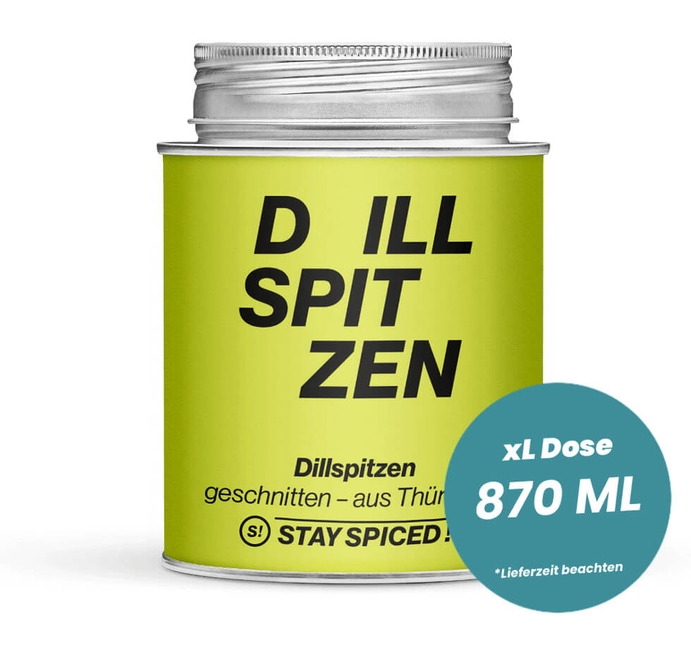 Grosse hellgrüne XL-Dose mit Dillspitzen geschnitten - original Thüringer von STAY SPICED! bei Chefkoch-Gewürze