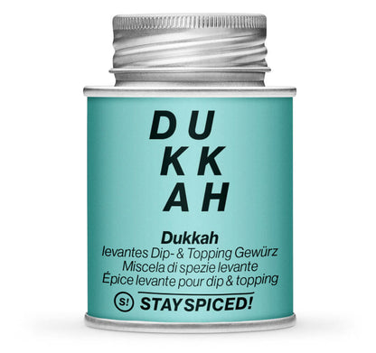 Dukkah - orientalische Gewürzmischung - Geschlossene hellblaue Gewürzdose von STAY SPICED