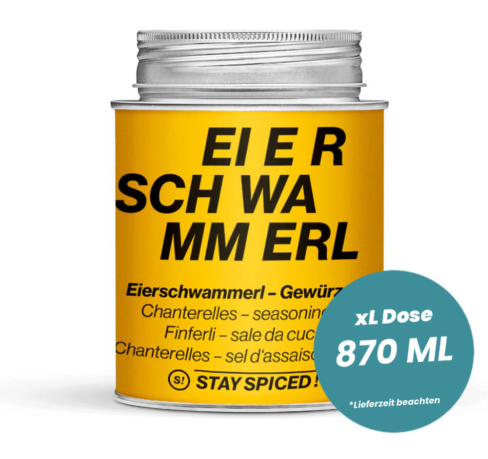 Eierschwammerl Gewürzsalz in der grossen XL-Dose (870ml) von STAY SPICED!