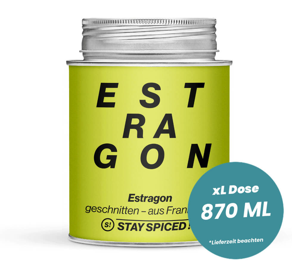 Grosse hellgrüne XL-Dose mit Estragon geschnitten - französisch von STAY SPICED! bei Chefkoch-Gewürze