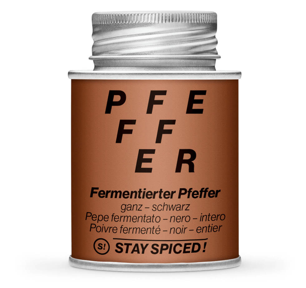 Fermentierter Pfeffer schwarz ganz - Geschlossene Braun Gewürzdose von STAY SPICED!