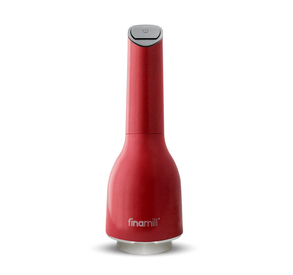 Elegantes und auffälliges Design der batteriebetriebenen FinaMill Gewürzmühle in der Farbe Sangria-Rot