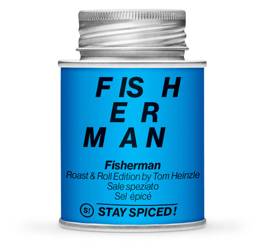 Fisherman Fischgewürz - Geschlossene hellblaue Gewürzdose von STAY SPICED