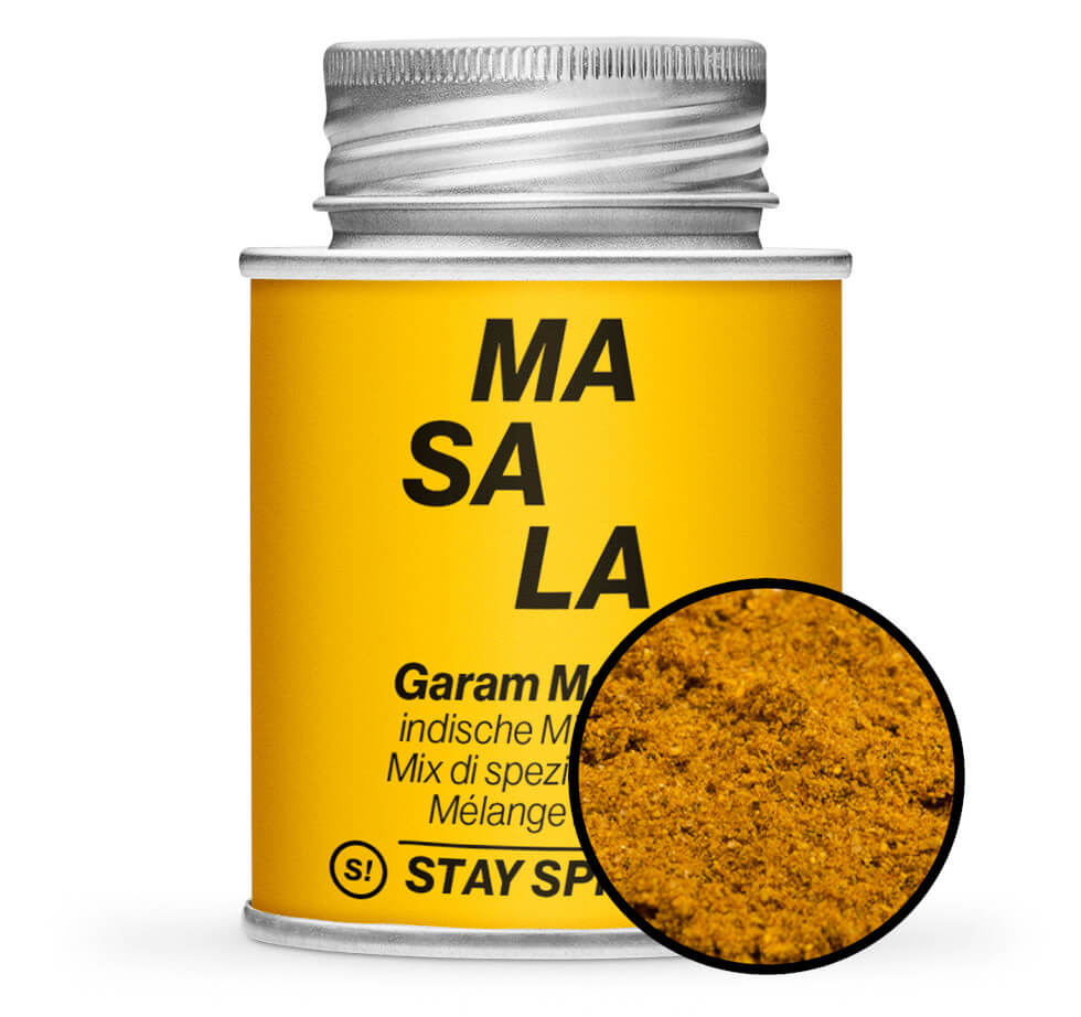 Garam Masala indische Gewürzzubereitung - Gelb Gewürzdose mit kleiner runder Gewürz-Vorschau von STAY SPICED! bei Chefkoch-Gewürze