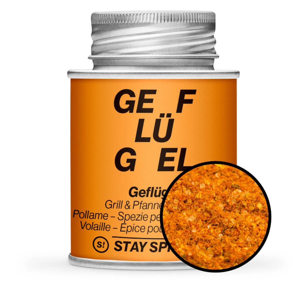 Geflügel Grill & Pfannengewürz - Orange Gewürzdose mit kleiner runder Gewürz-Vorschau von STAY SPICED ! bei Chefkoch-Gewürze