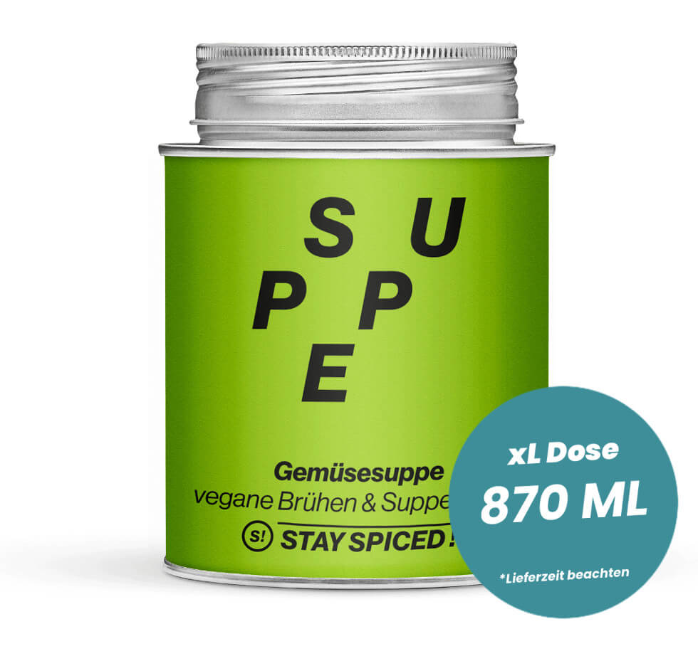 Gemüsebouillon & Gemüsesuppe in der grossen XL-Dose (870ml) von STAY SPICED!