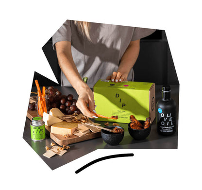 Zubereitung von Antipasti und frischen Dips mit den Spezialitäten aus der DIP IT Geschenkbox