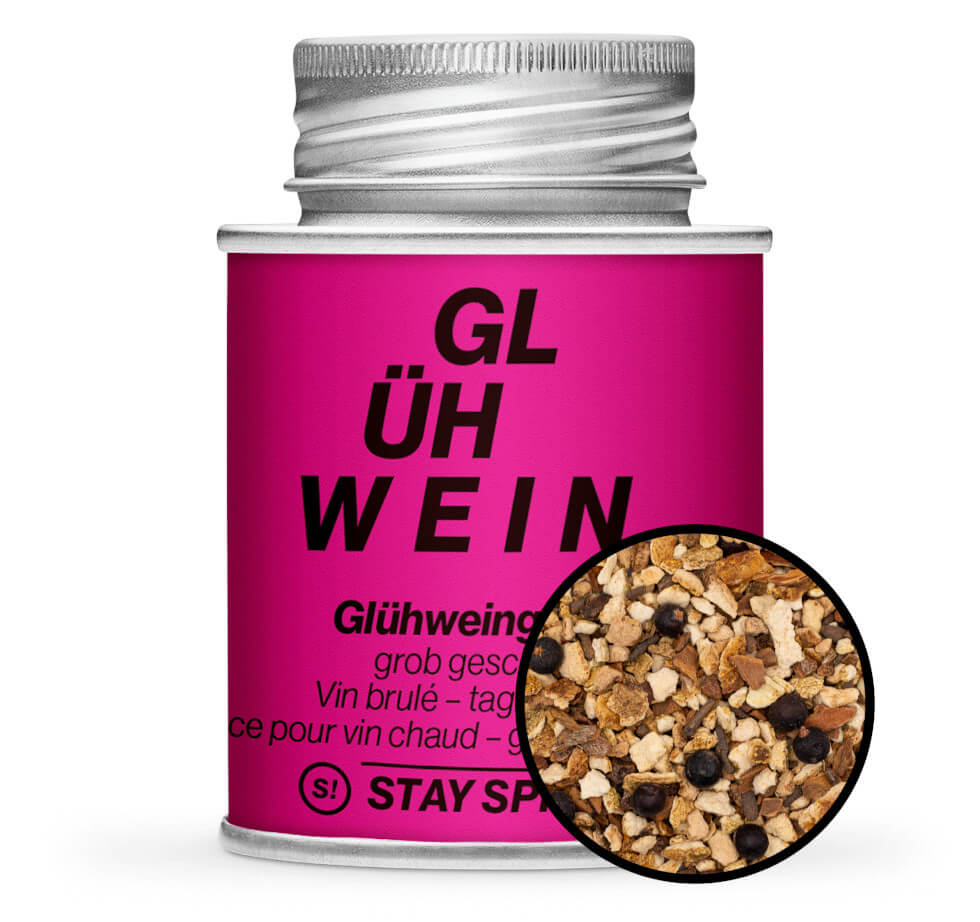 Glühweingewürz - Pinke Gewürzdose mit kleiner runder Gewürz-Vorschau von STAY SPICED! bei Chefkoch-Gewürze