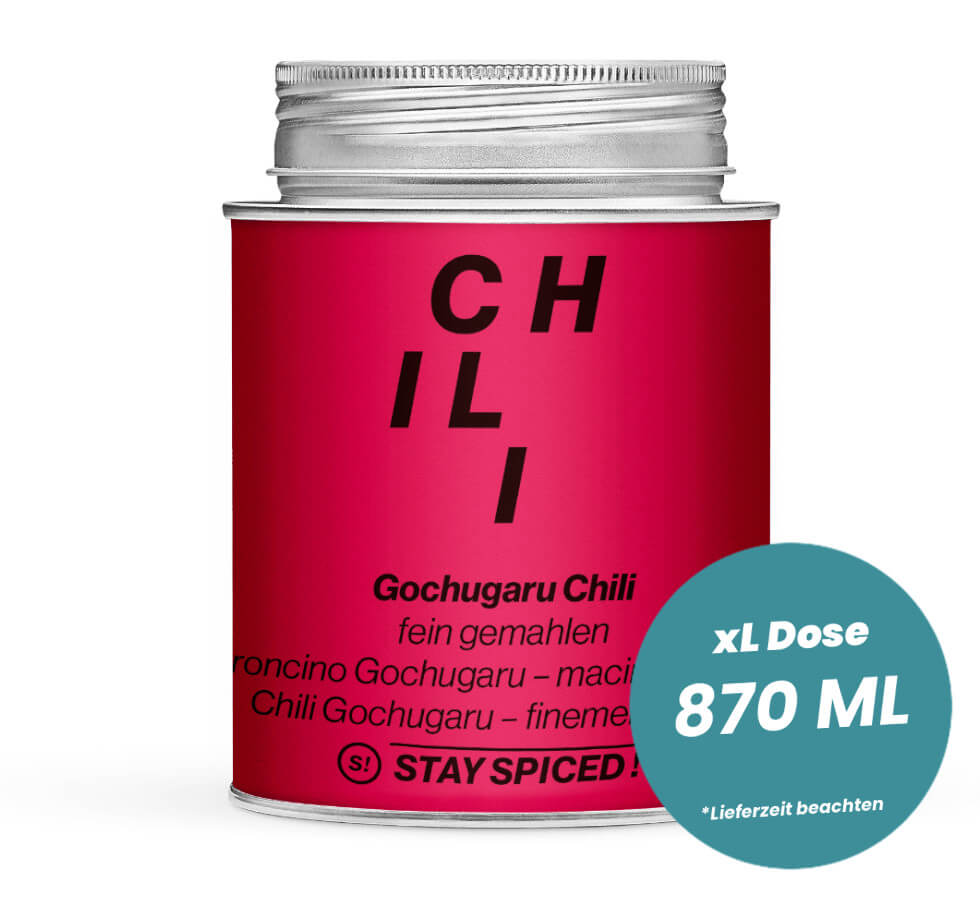 Gochugaru Chili gemahlen in der grossen XL-Dose (870ml) von STAY SPICED !