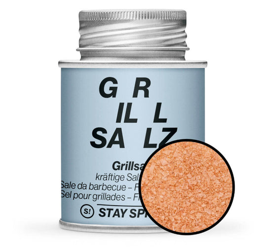 Grillsalz kräftige Salzflocken - Hellblaue Gewürzdose mit kleiner runder Gewürz-Vorschau von STAY SPICED ! bei Chefkoch-Gewürze