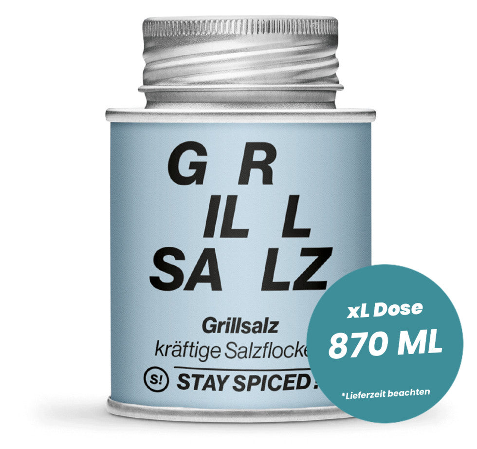 Grillsalz kräftige Salzflocken in der grossen XL-Dose (870ml) von STAY SPICED!