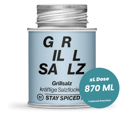 Grillsalz kräftige Salzflocken in der grossen XL-Dose (870ml) von STAY SPICED!