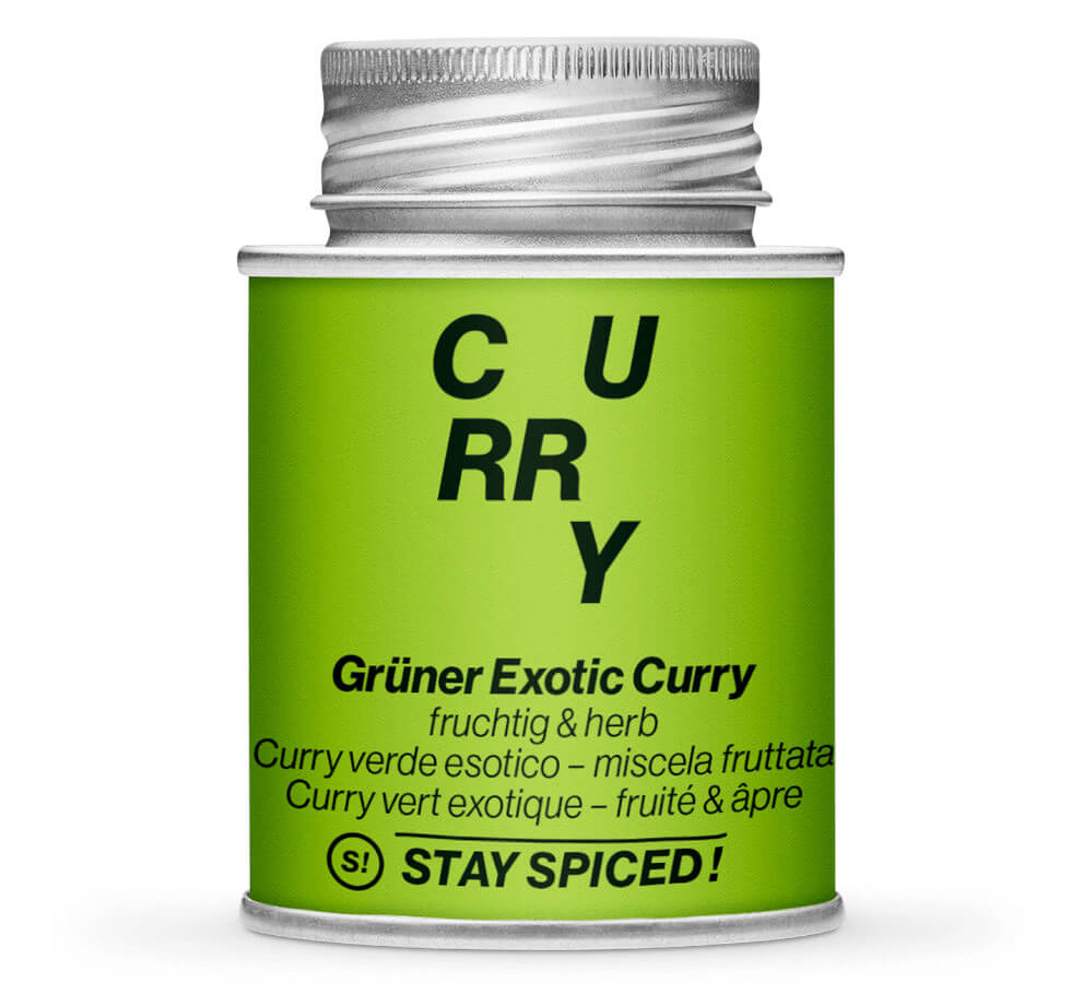 Grüner Exotic Curry fruchtige Mischung - Geschlossene Grün Gewürzdose von STAY SPICED !