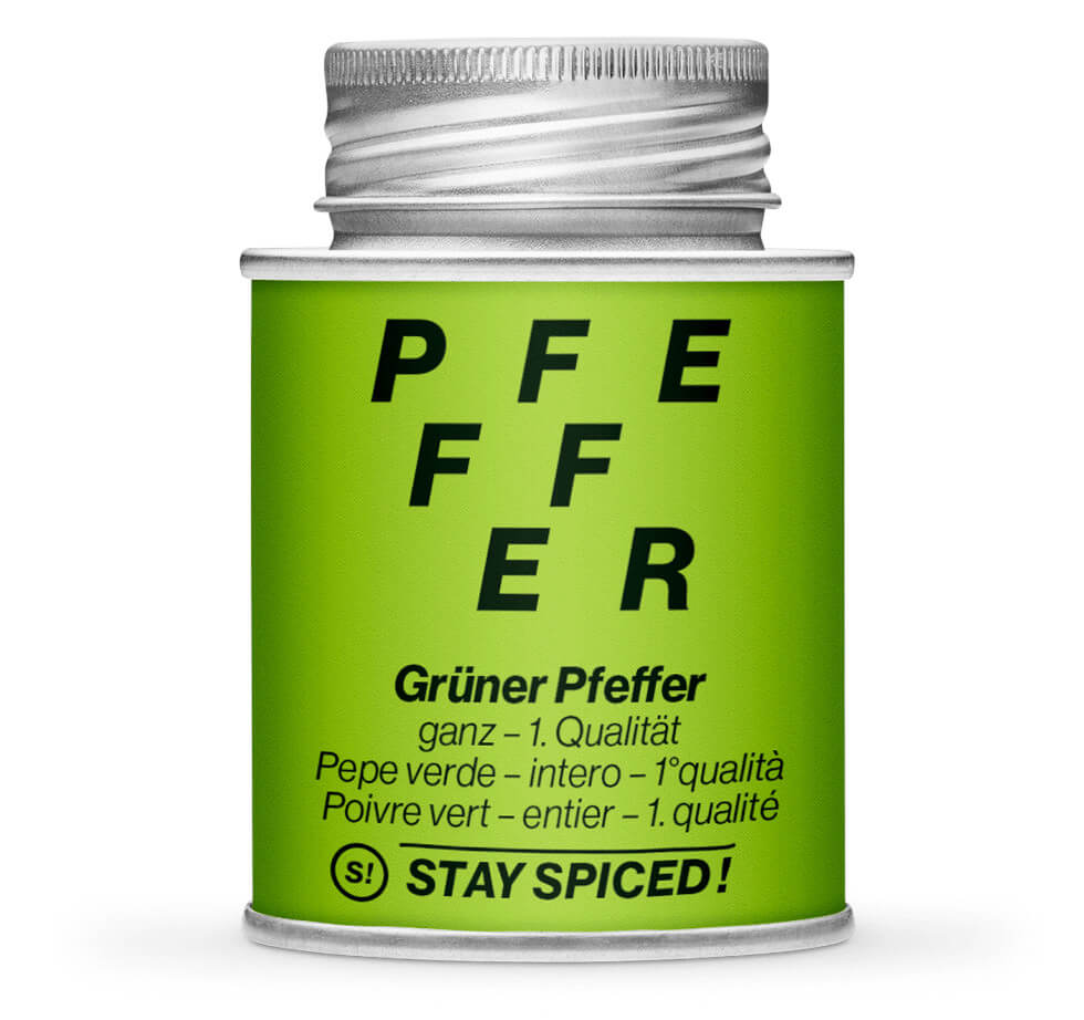 Grüner Pfeffer ganz Malabar - Geschlossene Hellgrün Gewürzdose von STAY SPICED !
