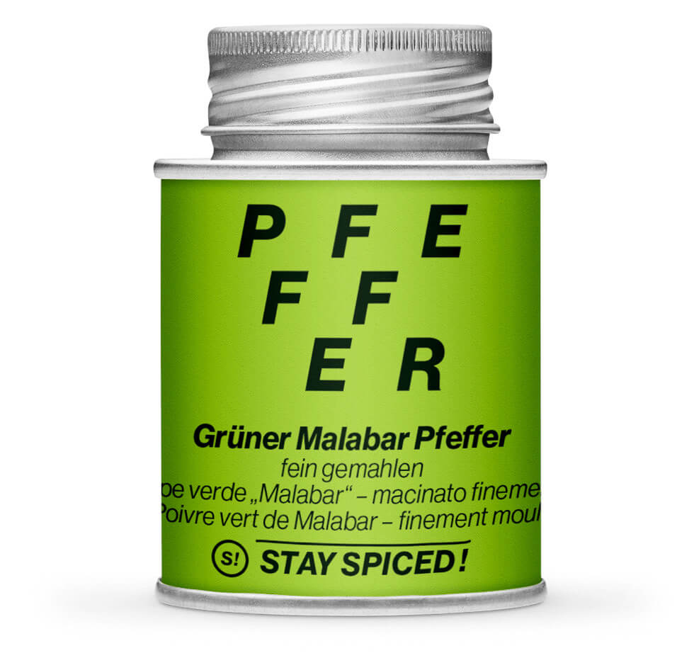 Grüner Pfeffer gemahlen Malabar - Geschlossene Hellgrün Gewürzdose von STAY SPICED !