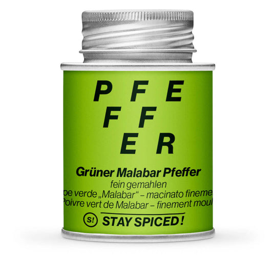 Grüner Pfeffer gemahlen Malabar - Geschlossene Hellgrün Gewürzdose von STAY SPICED !