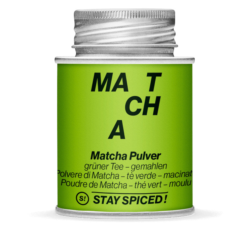 Grüner Tee Matcha Pulver - Geschlossene hellgrüne Gewürzdose von STAY SPICED