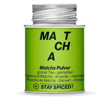 Grüner Tee Matcha Pulver - Geschlossene hellgrüne Gewürzdose von STAY SPICED
