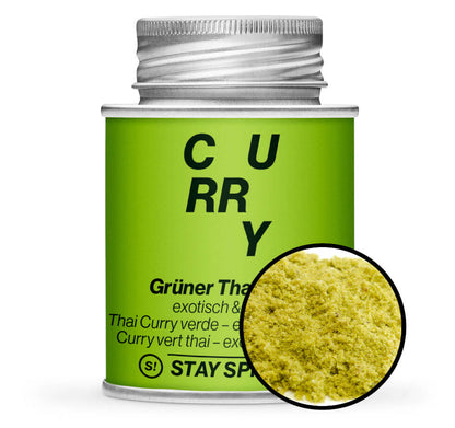 Grüner Thai Curry - Grüne Gewürzdose mit kleiner runder Gewürz-Vorschau von STAY SPICED! bei Chefkoch-Gewürze