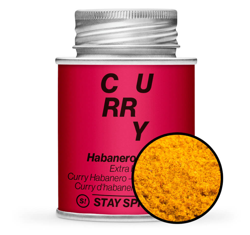 Habanero Curry - EXTRA HOT - Rot Gewürzdose mit kleiner runder Gewürz-Vorschau von STAY SPICED ! bei Chefkoch-Gewürze
