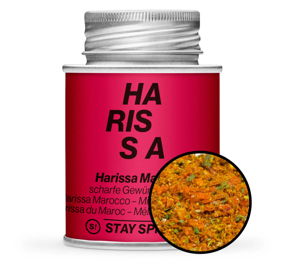 Harissa - Marokko Style - Rote Gewürzdose mit kleiner runder Gewürz-Vorschau von STAY SPICED ! bei Chefkoch-Gewürze